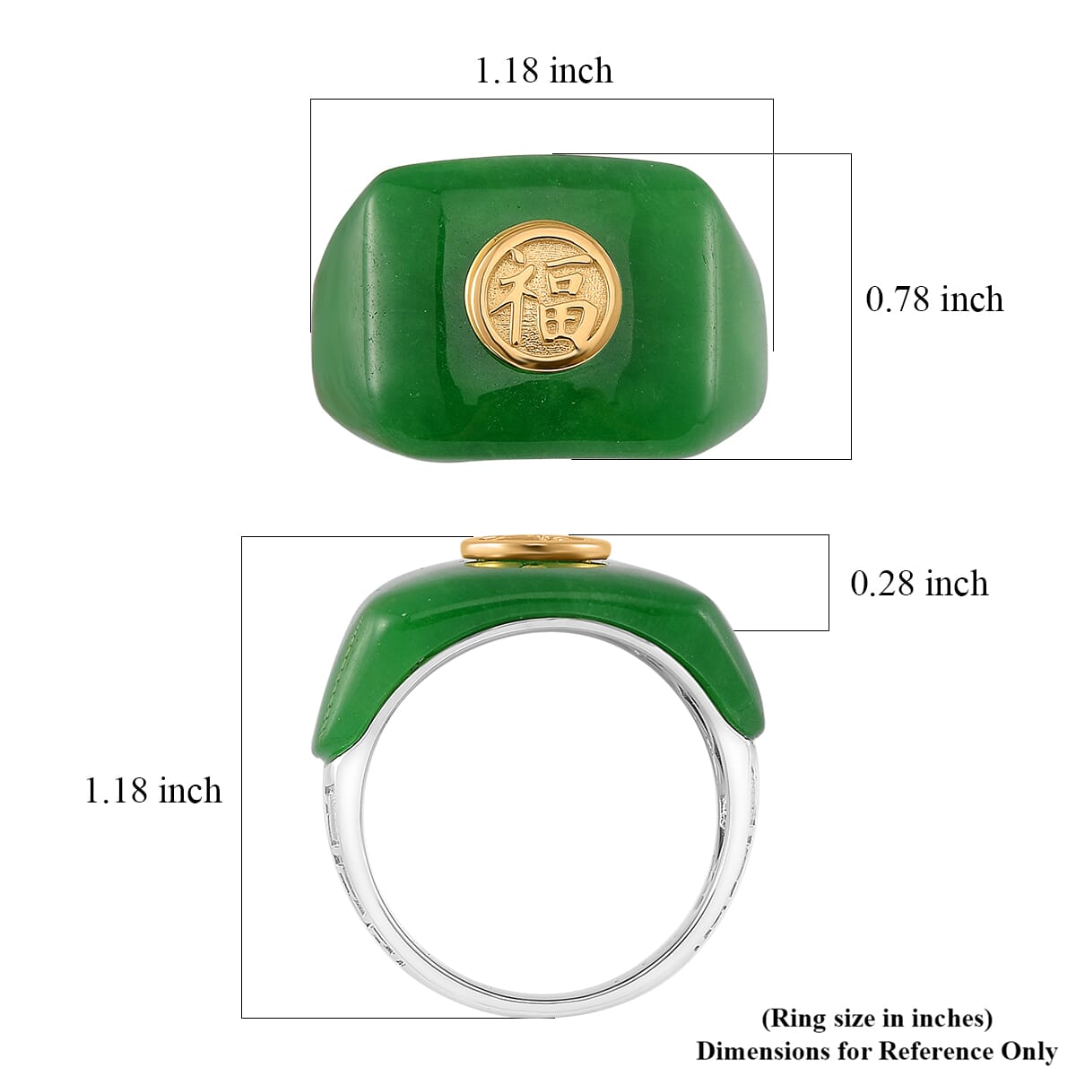 Green Jade (D) 30.90 ctw Mens Ring in Vermeil YG and Rhodium Over Sterling Silver (Size 14.0) image number 5