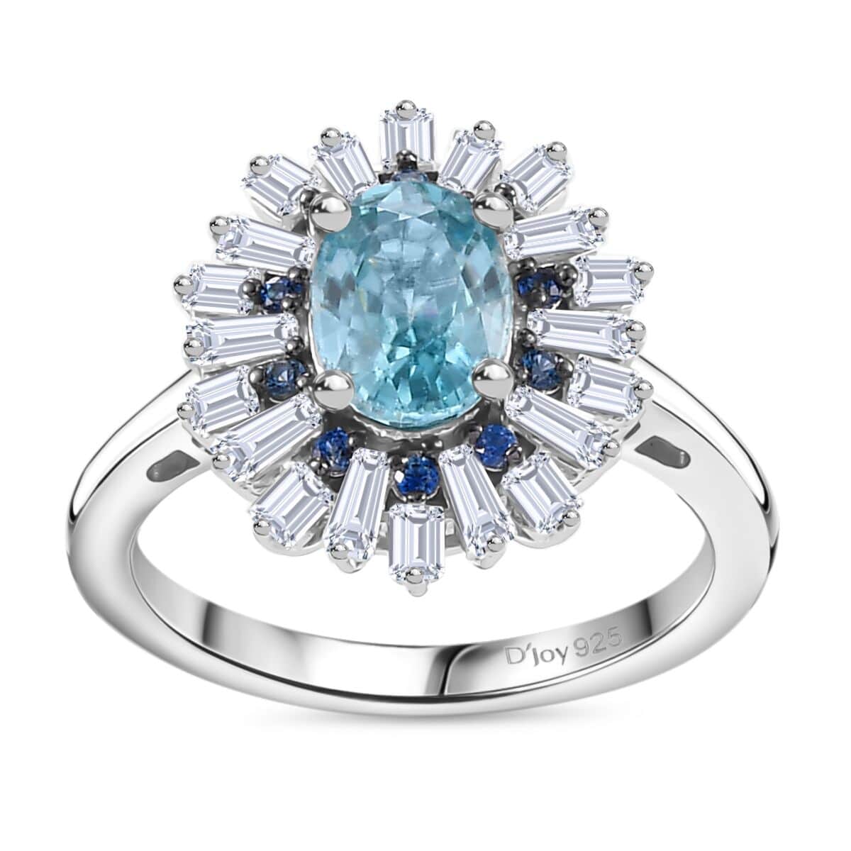 Premium Cambodian Blue Zircon and Multi Gemstone 2.65 ctw Ocean Radiance Ring in Rhodium Over Sterling Silver (Size 10.0) (Del. in 10-12 Days) image number 0