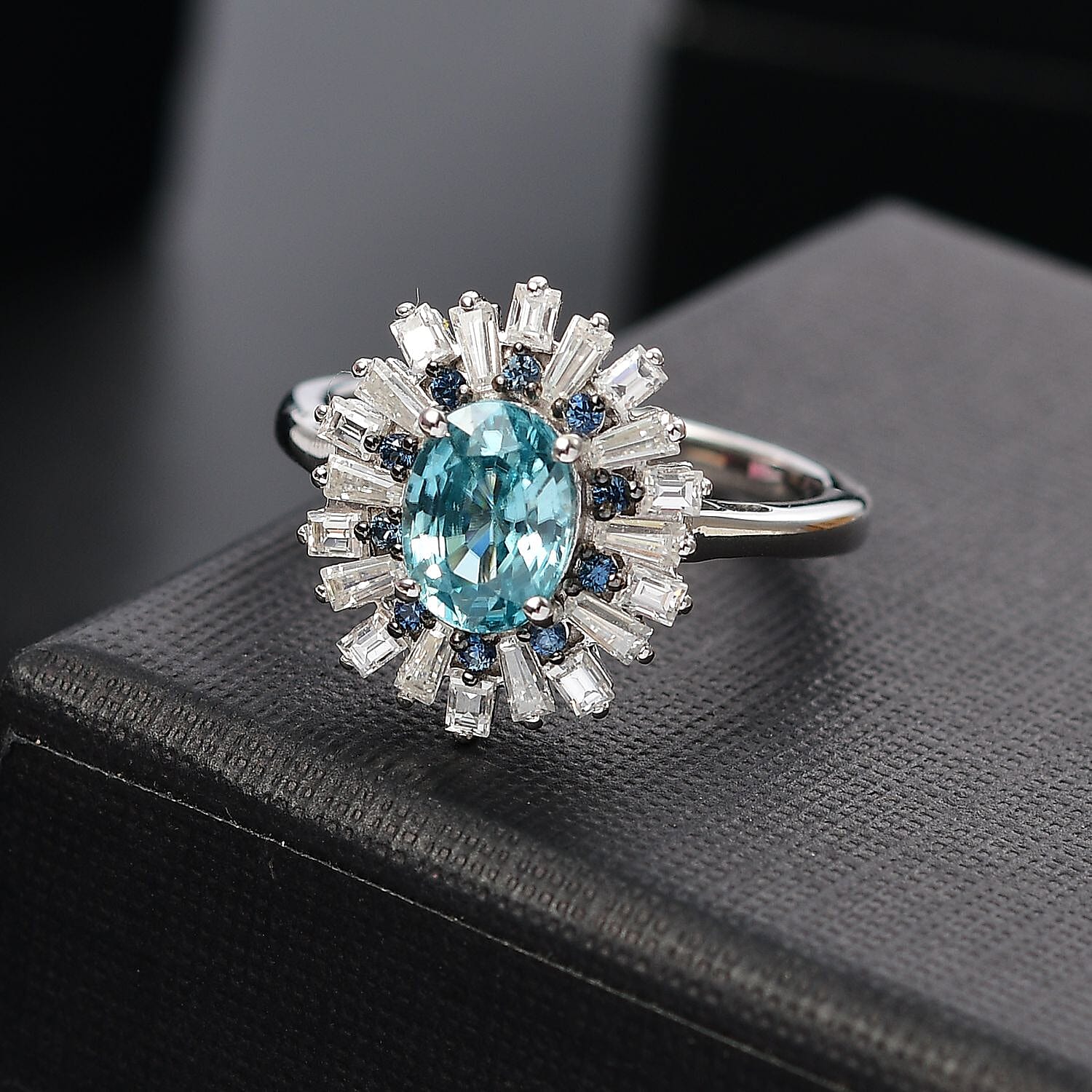 Premium Cambodian Blue Zircon and Multi Gemstone 2.65 ctw Ocean Radiance Ring in Rhodium Over Sterling Silver (Size 10.0) (Del. in 10-12 Days)