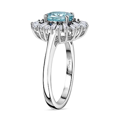 Premium Cambodian Blue Zircon and Multi Gemstone 2.65 ctw Ocean Radiance Ring in Rhodium Over Sterling Silver (Size 10.0) (Del. in 10-12 Days)