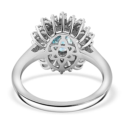 Premium Cambodian Blue Zircon and Multi Gemstone 2.65 ctw Ocean Radiance Ring in Rhodium Over Sterling Silver (Size 10.0) (Del. in 10-12 Days)