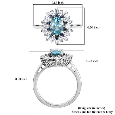 Premium Cambodian Blue Zircon and Multi Gemstone 2.65 ctw Ocean Radiance Ring in Rhodium Over Sterling Silver (Size 10.0) (Del. in 10-12 Days)