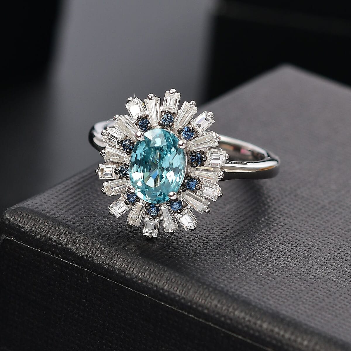 Premium Cambodian Blue Zircon and Multi Gemstone 2.65 ctw Ocean Radiance Ring in Rhodium Over Sterling Silver (Size 6.0) (Del. in 10-12 Days) image number 1