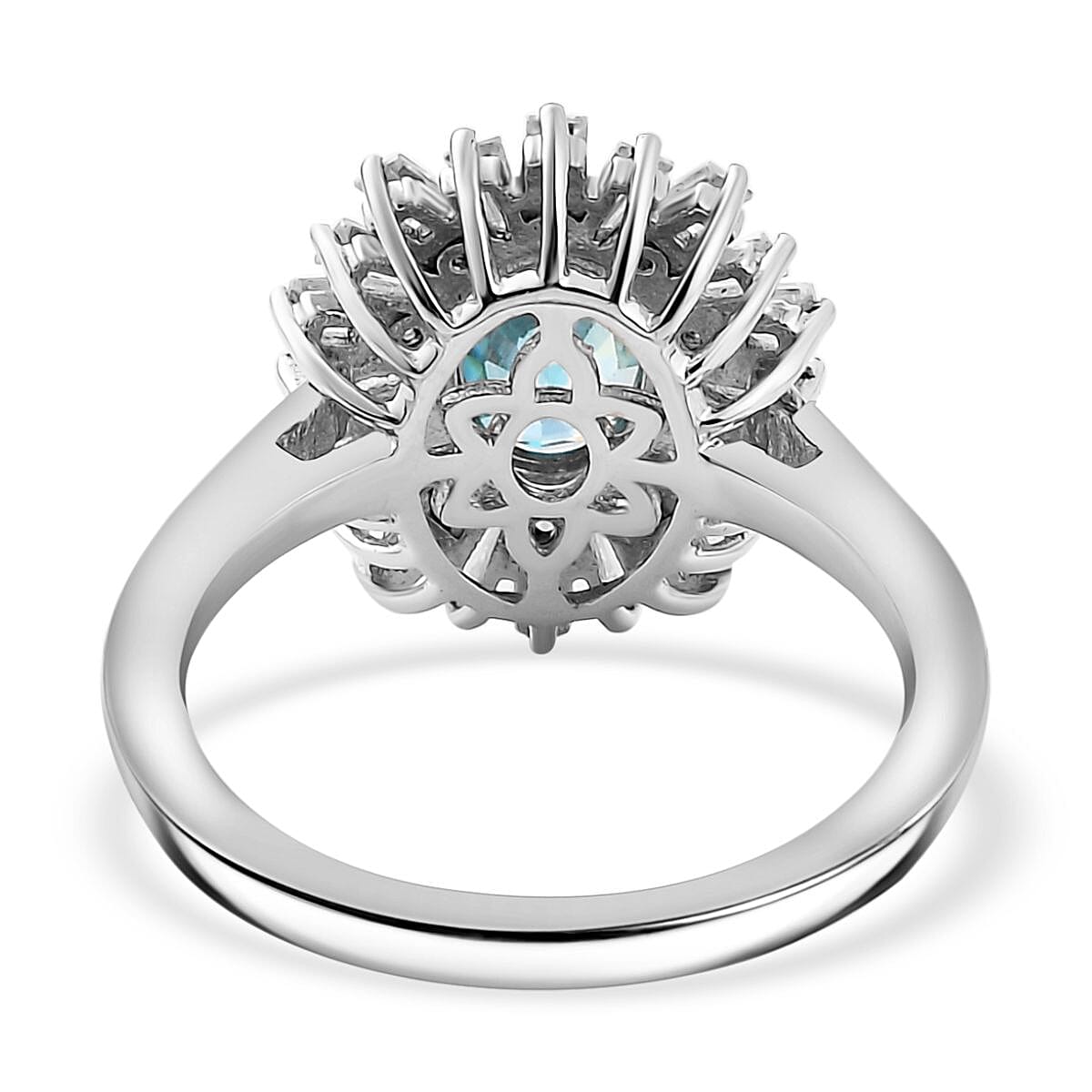 Premium Cambodian Blue Zircon and Multi Gemstone 2.65 ctw Ocean Radiance Ring in Rhodium Over Sterling Silver (Size 6.0) (Del. in 10-12 Days) image number 4