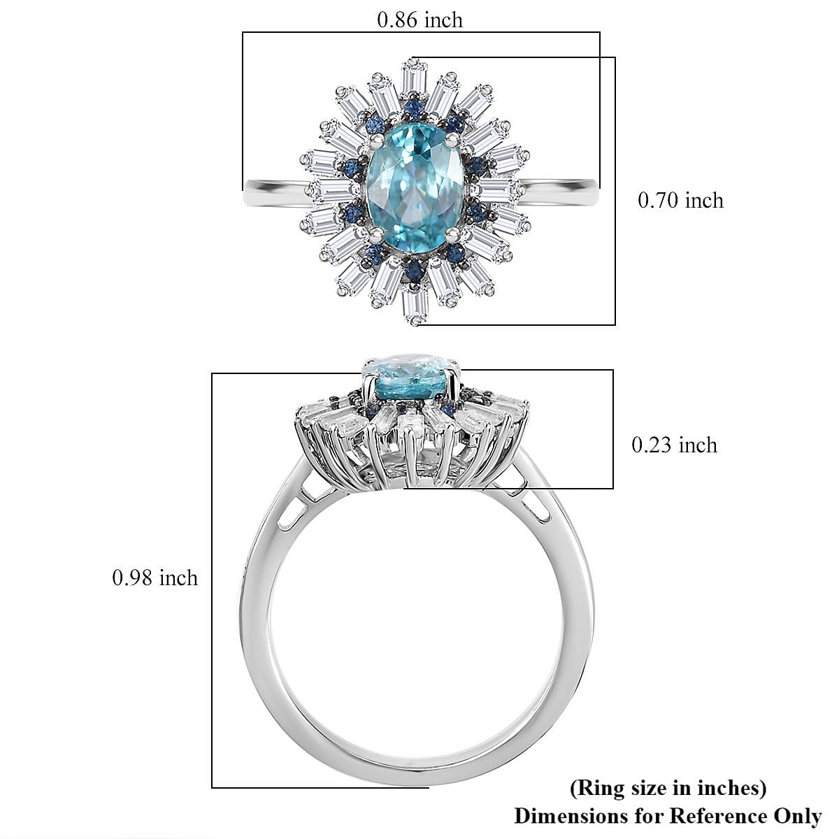 Premium Cambodian Blue Zircon and Multi Gemstone 2.65 ctw Ocean Radiance Ring in Rhodium Over Sterling Silver (Size 6.0) (Del. in 10-12 Days) image number 5