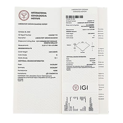 IGI Certified Luxuriant Lab Grown Diamond (G, VS2) (Radiant) 3.00 ctw
