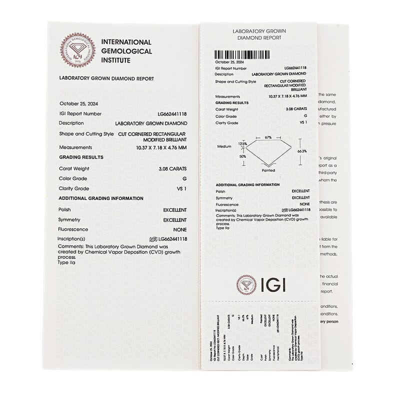 IGI Certified Luxuriant Lab Grown Diamond (G, VS2) (Radiant) 3.00 ctw