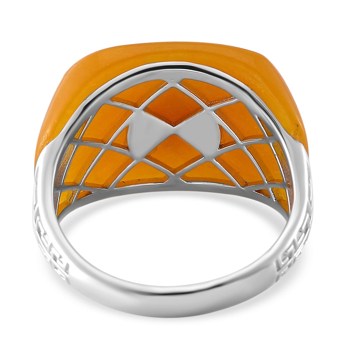 Yellow Jade (D) 31.15 ctw Mens Ring in Vermeil YG and Rhodium Over Sterling Silver (Size 14.0) image number 4