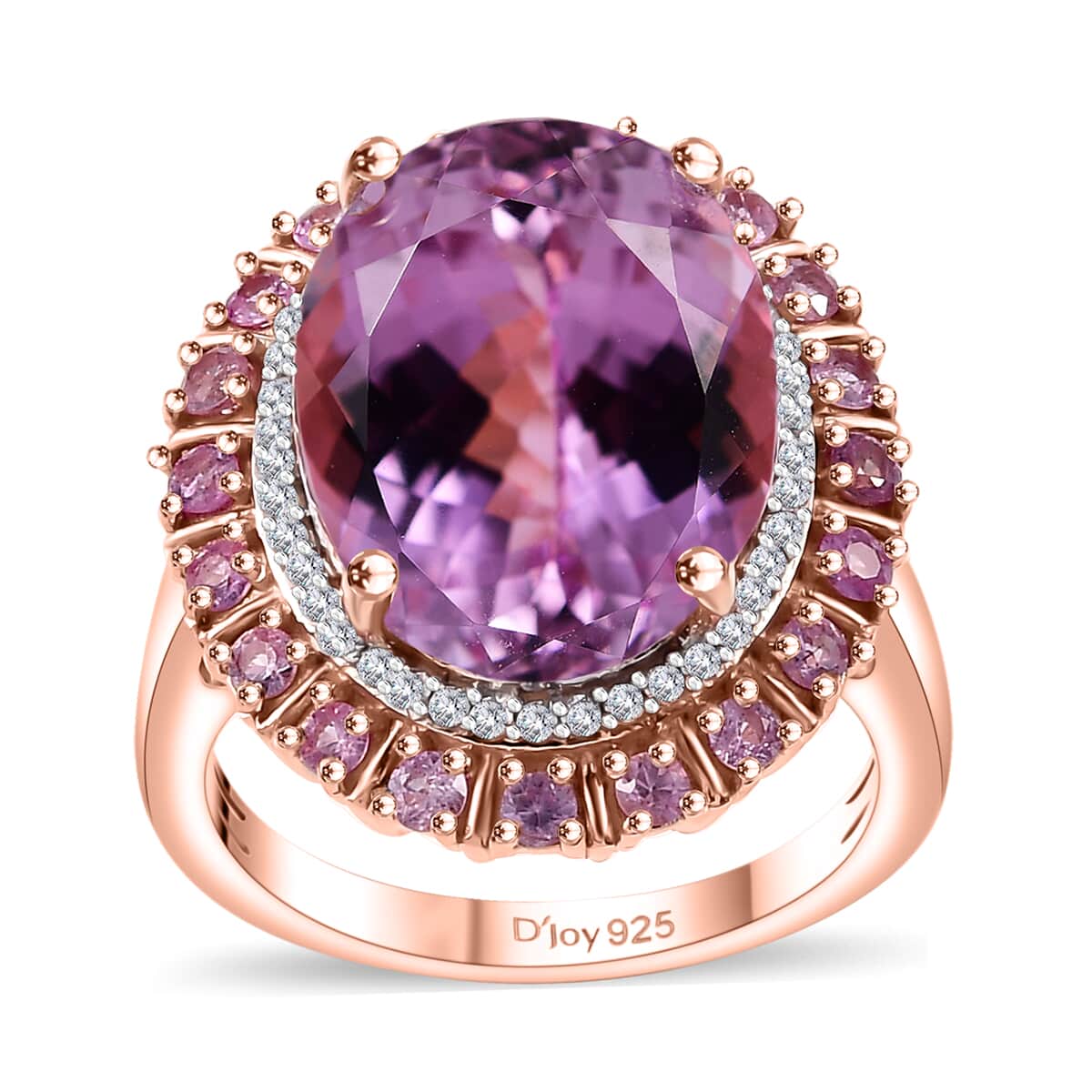 Premium Martha Rocha Kunzite and Multi Gemstone 13.90 ctw Double Halo Ring in 18K Vermeil Rose Gold Over Sterling Silver (Size 7.0) image number 0