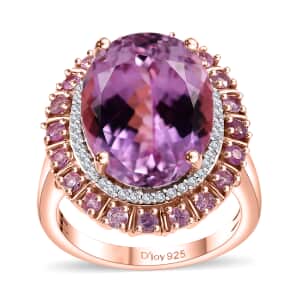 Premium Martha Rocha Kunzite and Multi Gemstone 13.90 ctw Double Halo Ring in 18K Vermeil Rose Gold Over Sterling Silver (Size 7.0)