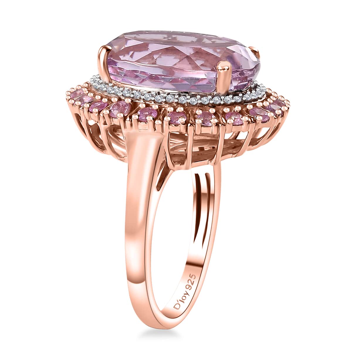 Premium Martha Rocha Kunzite and Multi Gemstone 13.90 ctw Double Halo Ring in 18K Vermeil Rose Gold Over Sterling Silver (Size 7.0) image number 3