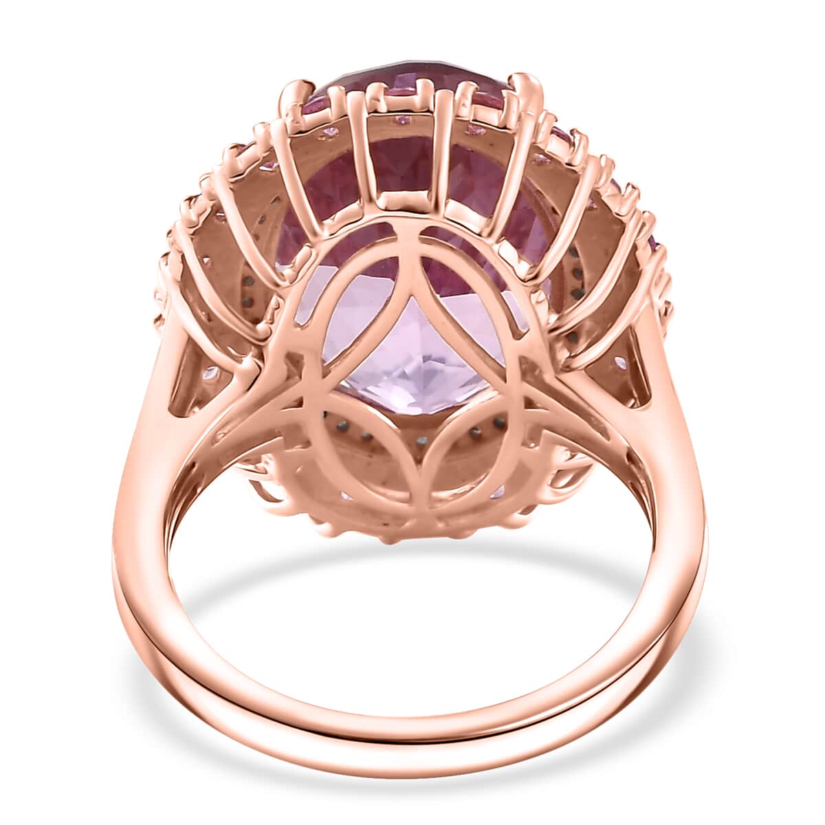 Premium Martha Rocha Kunzite and Multi Gemstone 13.90 ctw Double Halo Ring in 18K Vermeil Rose Gold Over Sterling Silver (Size 7.0) image number 4