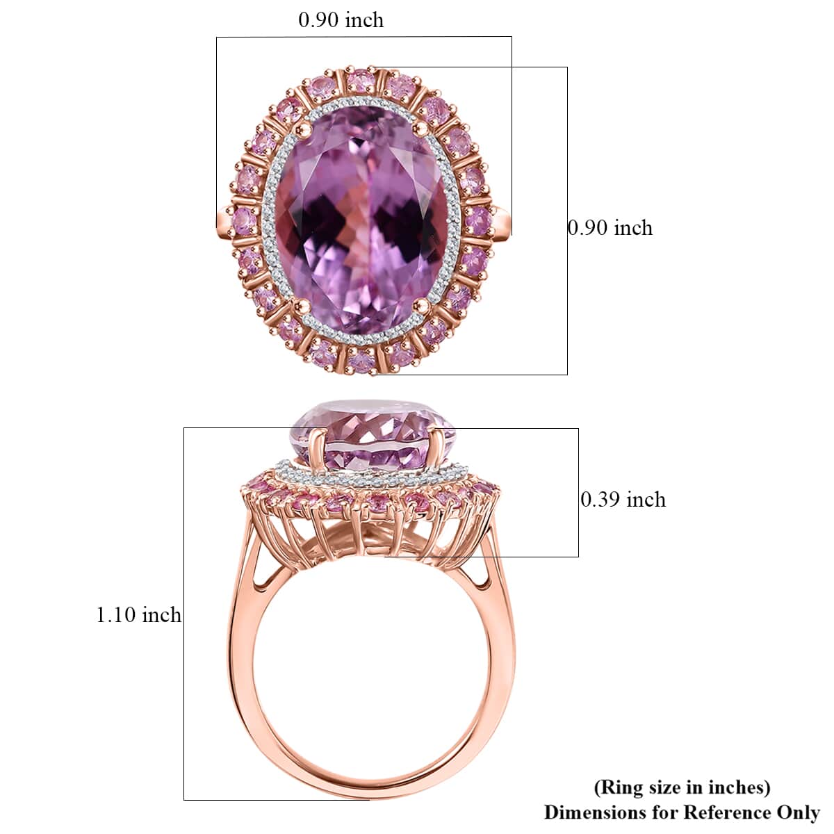 Premium Martha Rocha Kunzite and Multi Gemstone 13.90 ctw Double Halo Ring in 18K Vermeil Rose Gold Over Sterling Silver (Size 7.0) image number 5