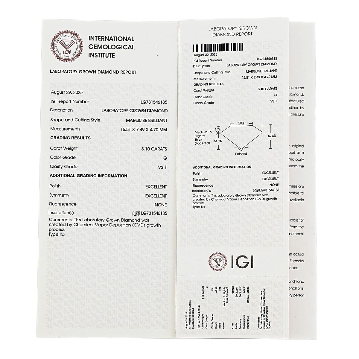 IGI Certified 3.00 ctw Lab Grown Diamond Loose Gemstone &ndash; H VS2 (Marquise Mix) image number 6