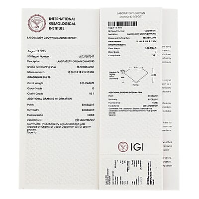 IGI Certified 3.00 ctw Lab Grown Diamond Loose Gemstone – H VS2 (Pear Mix)