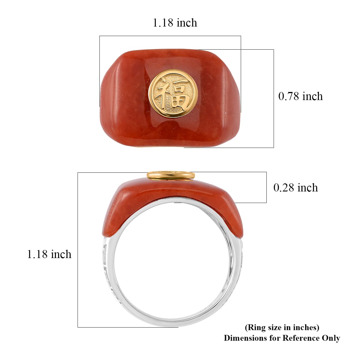 Red Jade (D) 31.30 ctw Mens Ring in Vermeil YG and Rhodium Over Sterling Silver (Size 14.0) image number 5