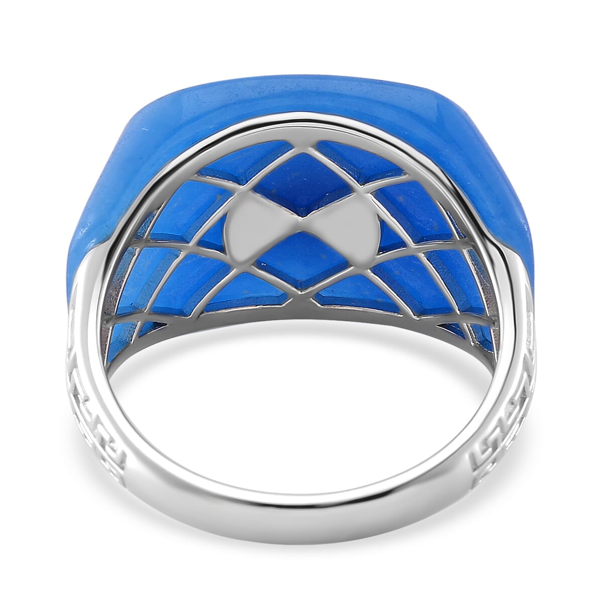 Blue Jade (D) 30.75 ctw Mens Ring in Rhodium Over Sterling Silver (Size 9.0) image number 4