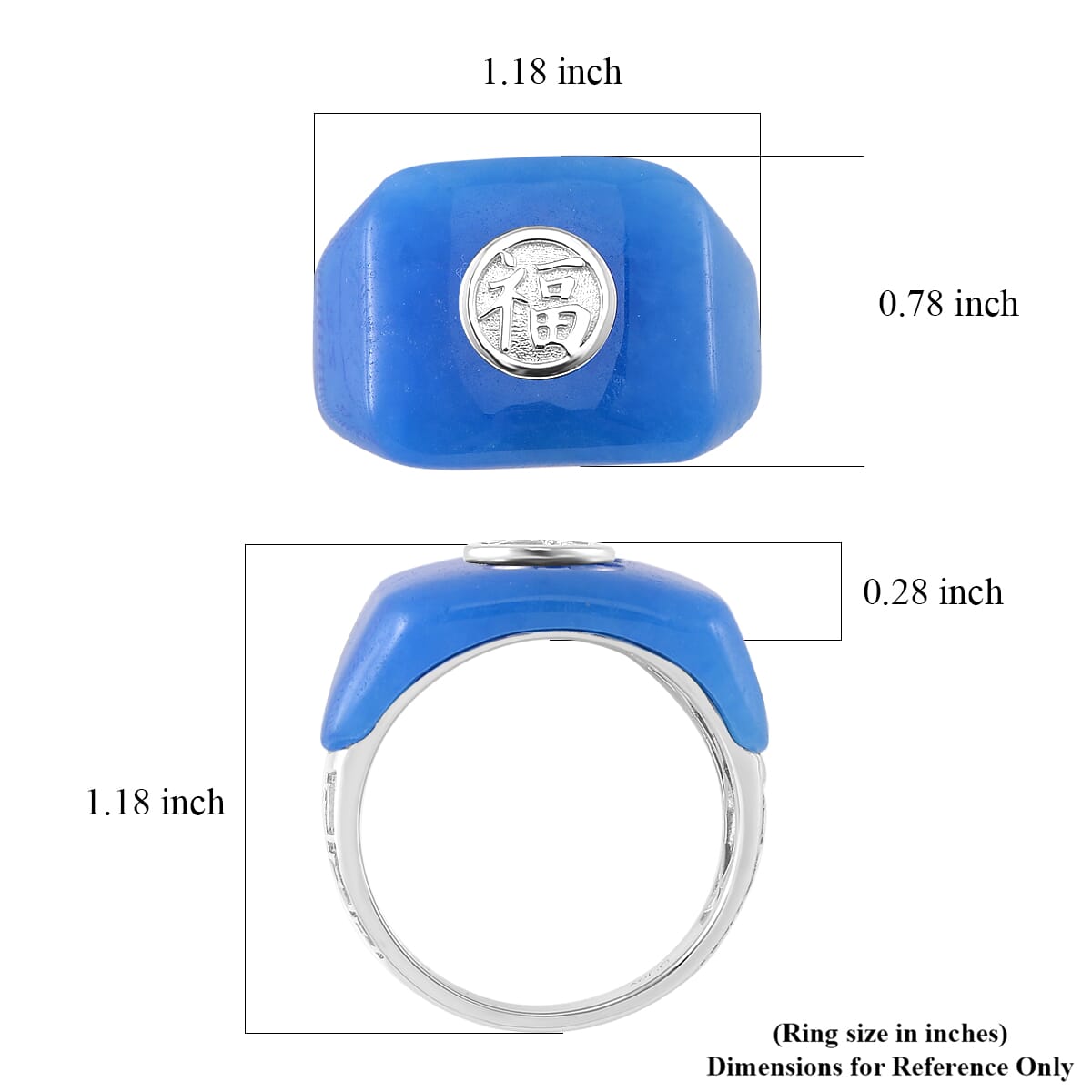 Blue Jade (D) 30.75 ctw Mens Ring in Rhodium Over Sterling Silver (Size 9.0) image number 5