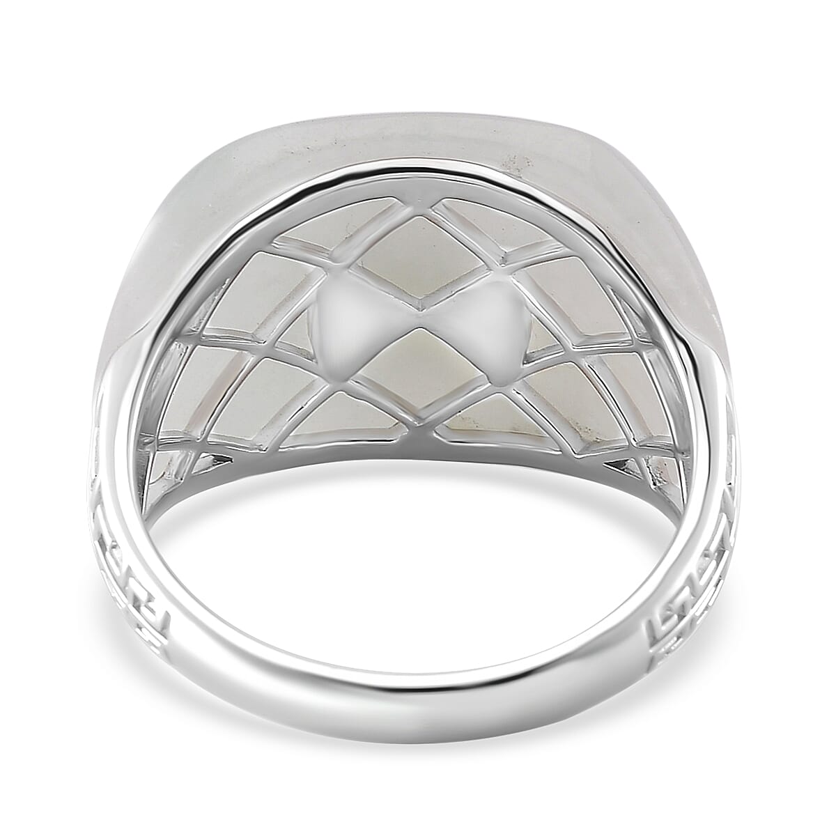 D'Joy Natural Jade 31.25 ctw Fu Happiness Mens Ring in Rhodium Over Sterling Silver (Size 10.0)