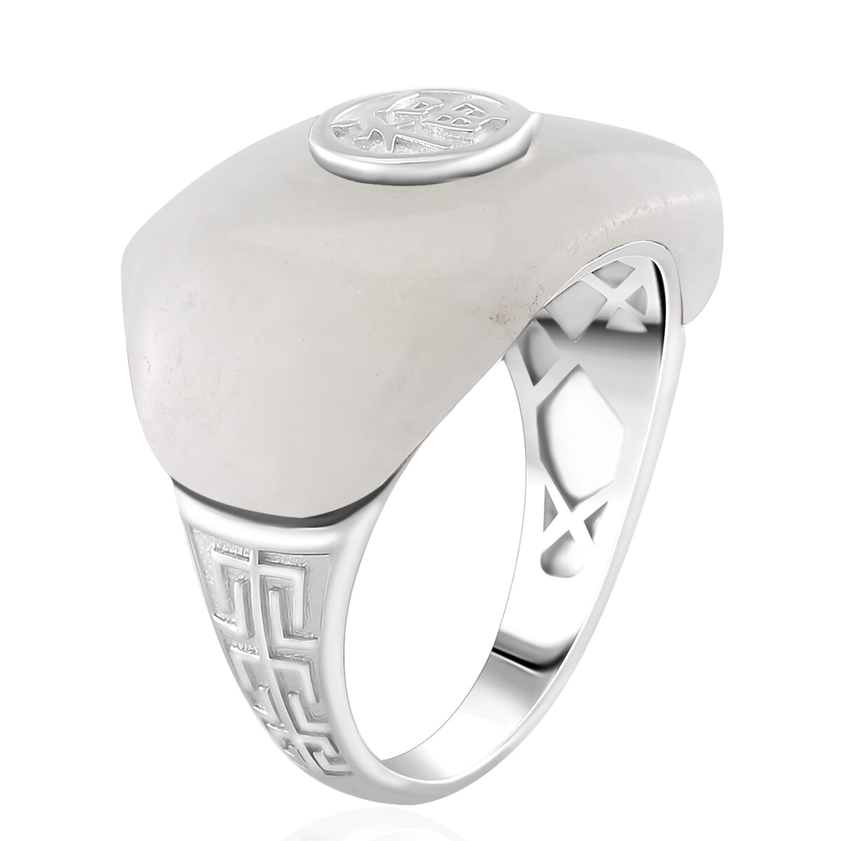 Natural Jade 31.25 ctw Mens Ring in Rhodium Over Sterling Silver (Size 11.0) image number 3