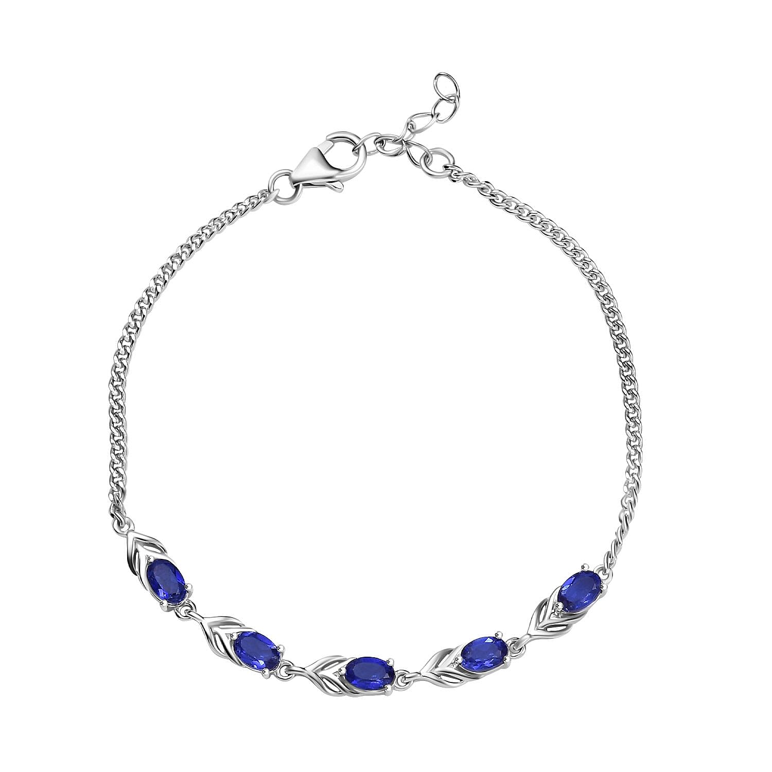 Tanzanite Color Quartz 3.00 ctw Fancy Bracelet in Rhodium Over Sterling Silver (7.5 In) (5.11 g)