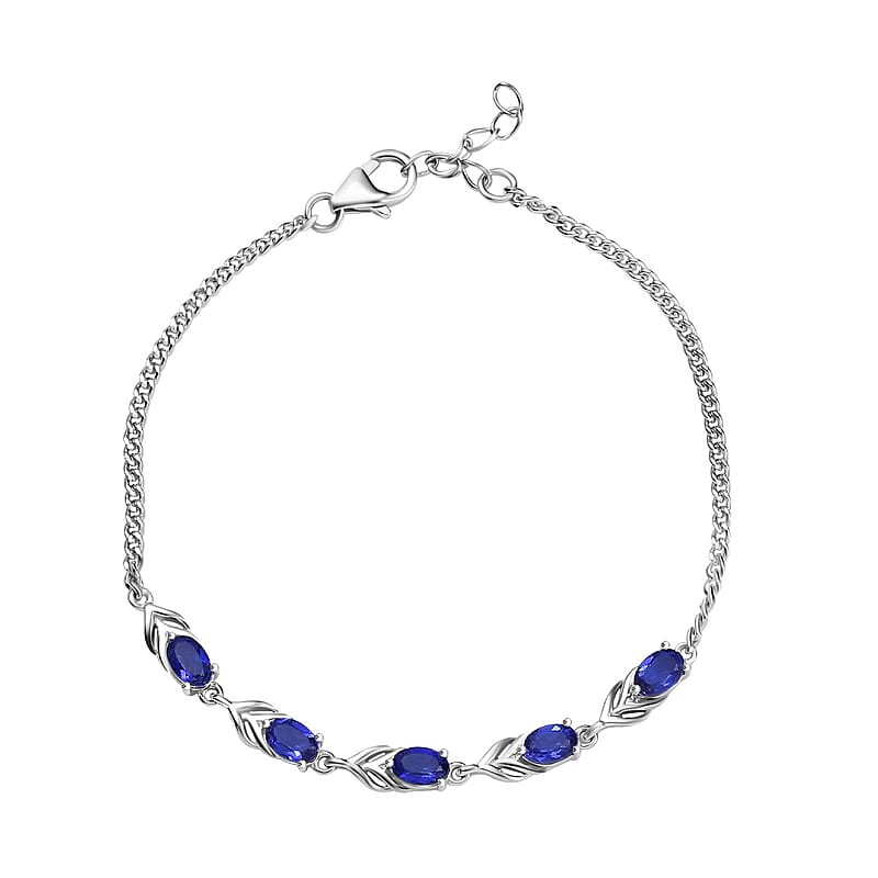 Tanzanite Color Quartz 3.00 ctw Fancy Bracelet in Rhodium Over Sterling Silver (7.5 In) (5.11 g)