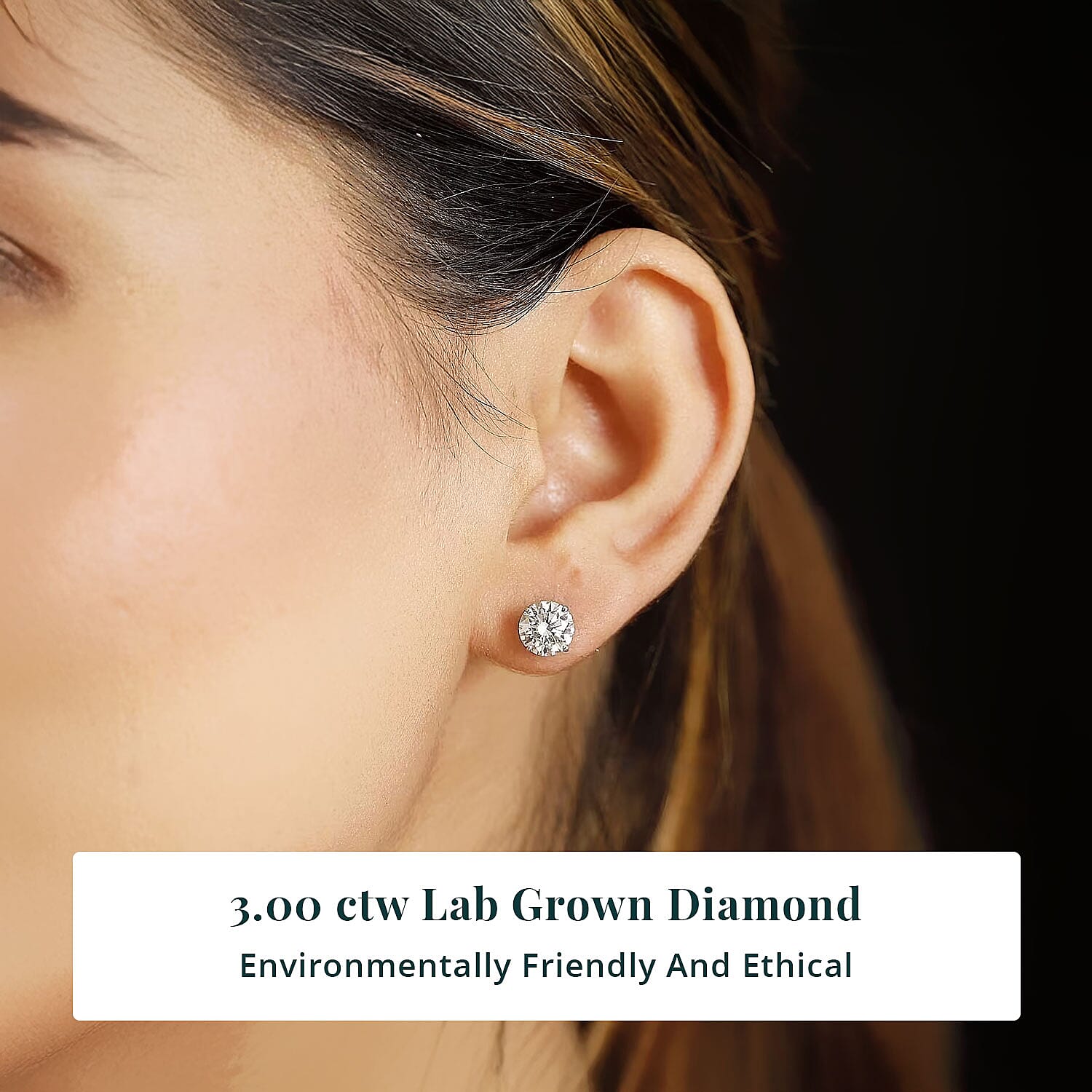 IGI Certified Luxuriant Lab Grown Diamond E-F VS 3.00 ctw Solitaire Stud Earrings in 10K Yellow Gold