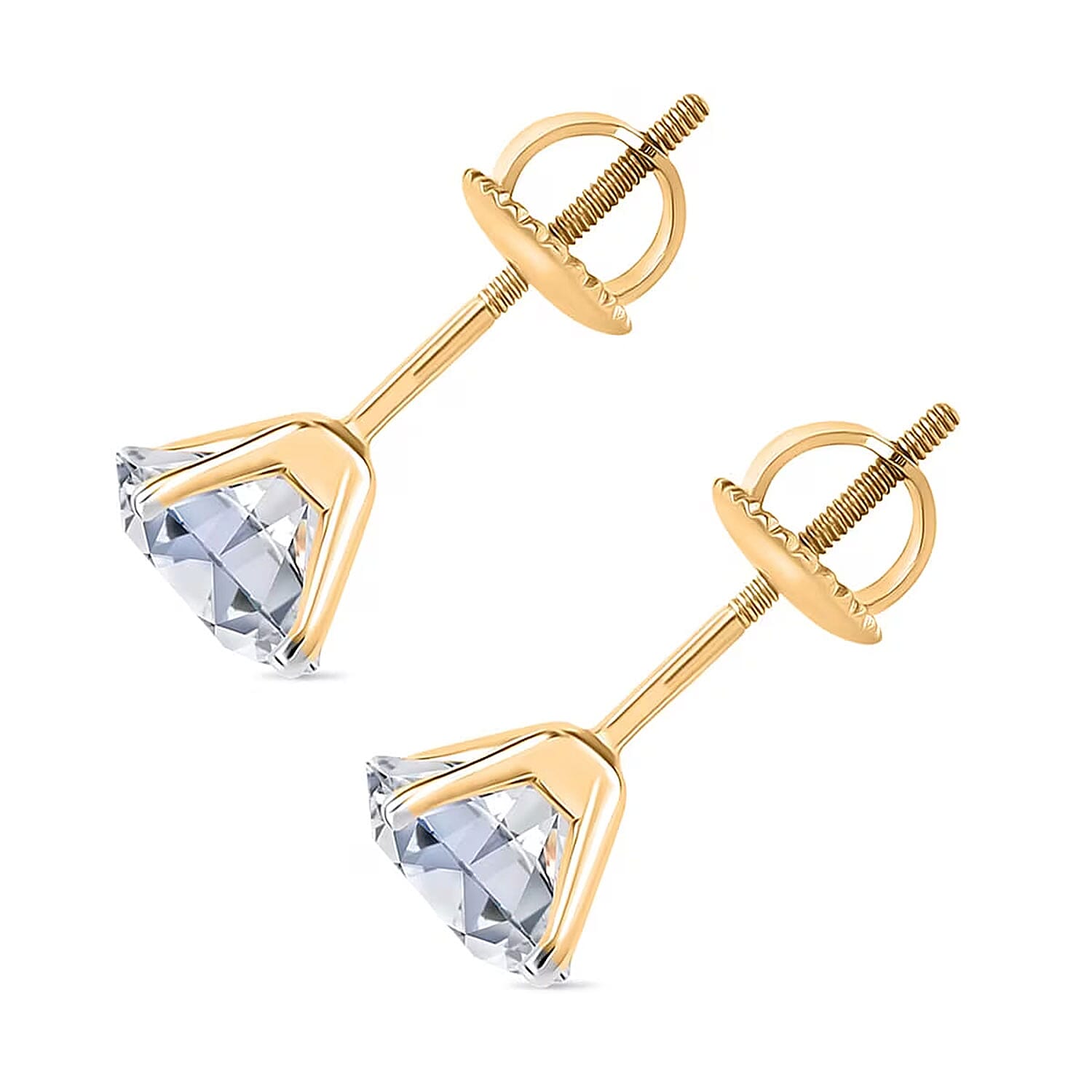 IGI Certified Luxuriant Lab Grown Diamond E-F VS 3.00 ctw Solitaire Stud Earrings in 10K Yellow Gold