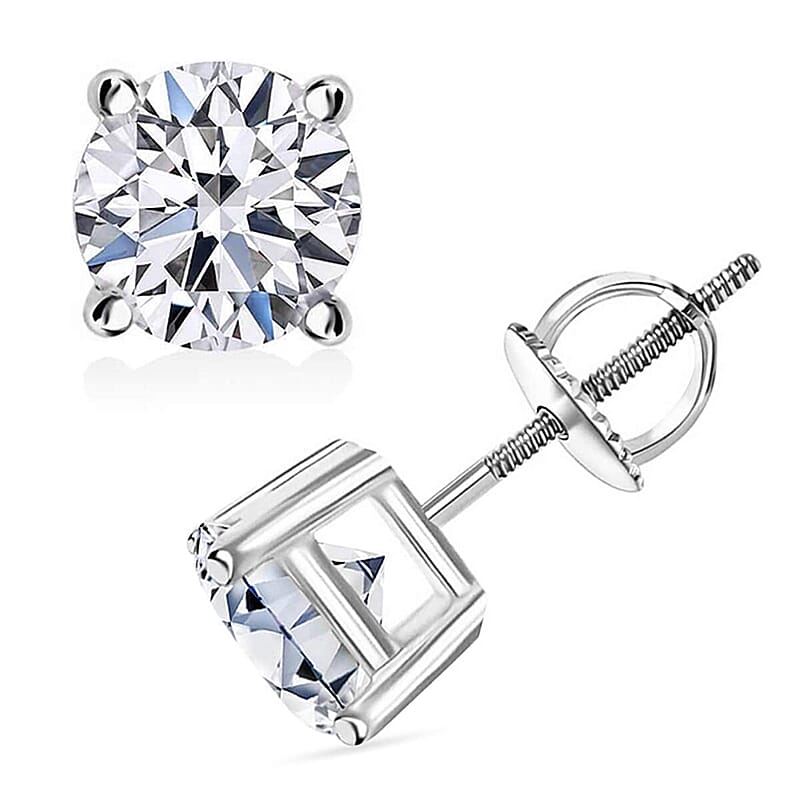 IGI Certified Luxuriant Lab Grown Diamond E-F VS 3.00 ctw Solitaire Stud Earrings in 14K White Gold