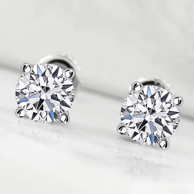 IGI Certified Luxuriant Lab Grown Diamond E-F VS 3.00 ctw Solitaire Stud Earrings in 14K White Gold