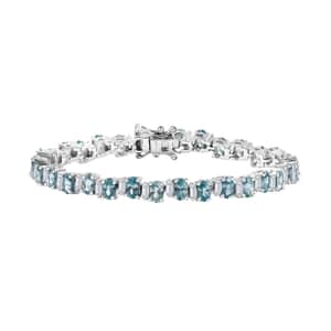 Premium Cambodian Blue Zircon and Moissanite 14.85 ctw Sea Wave Bracelet in Rhodium Over Sterling Silver (6.50 In) (Del. in 10-12 Days)