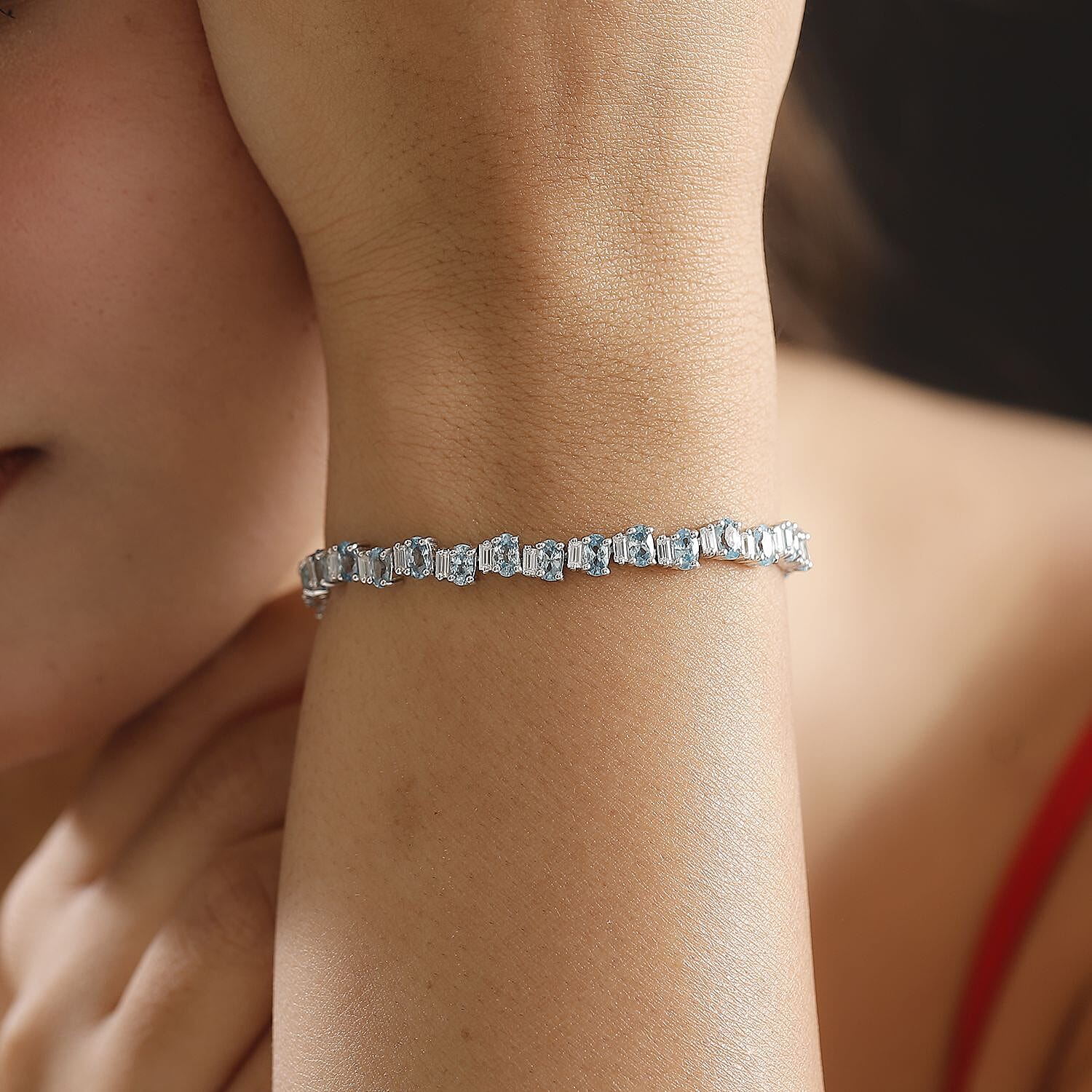Buy Premium Cambodian Blue Zircon, Moissanite Bracelet in