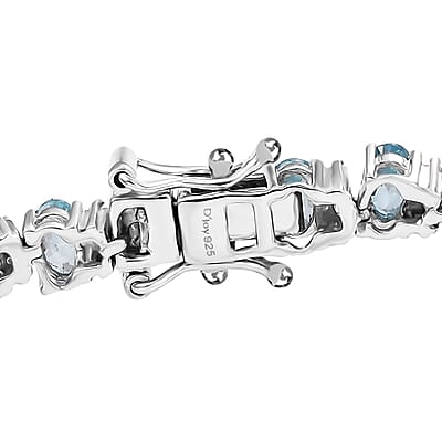 D'Joy Premium Cambodian Blue Zircon and Moissanite 14.85 ctw Sea Wave Bracelet in Rhodium Over Sterling Silver (6.50 In) (Del. in 10-12 Days)