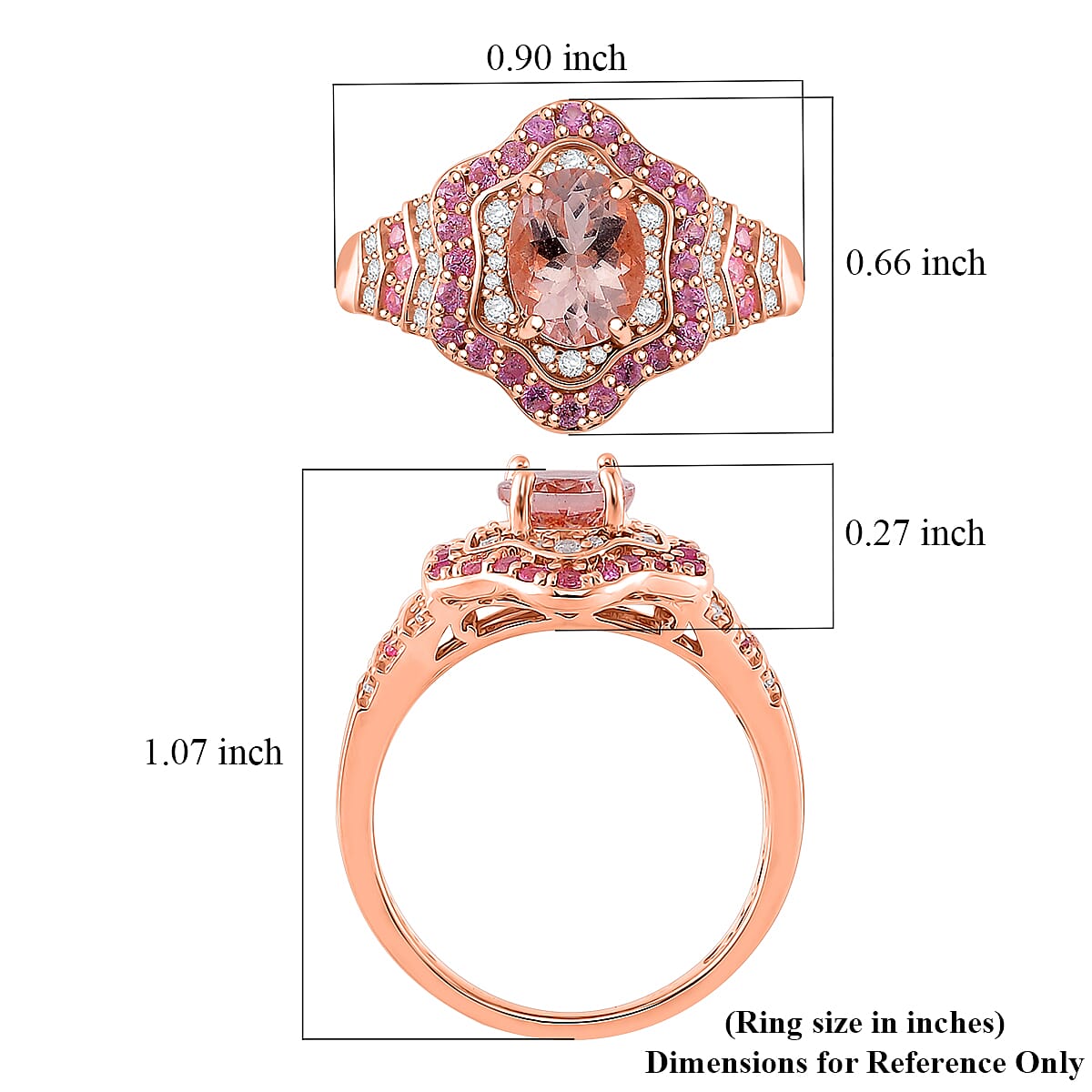 Marropino Morganite and Multi Gemstone 2.10 ctw Tidal Majesty Ring in 18K Vermeil Rose Gold Over Sterling Silver (Size 10.0)