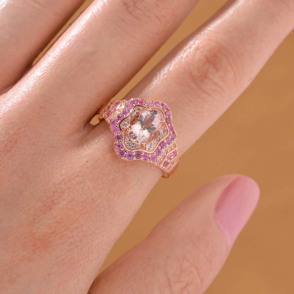 Doorbuster Marropino Morganite and Multi Gemstone 2.10 ctw Tidal Majesty Ring in 18K Vermeil Rose Gold Over Sterling Silver (Size 7.0) image number 1