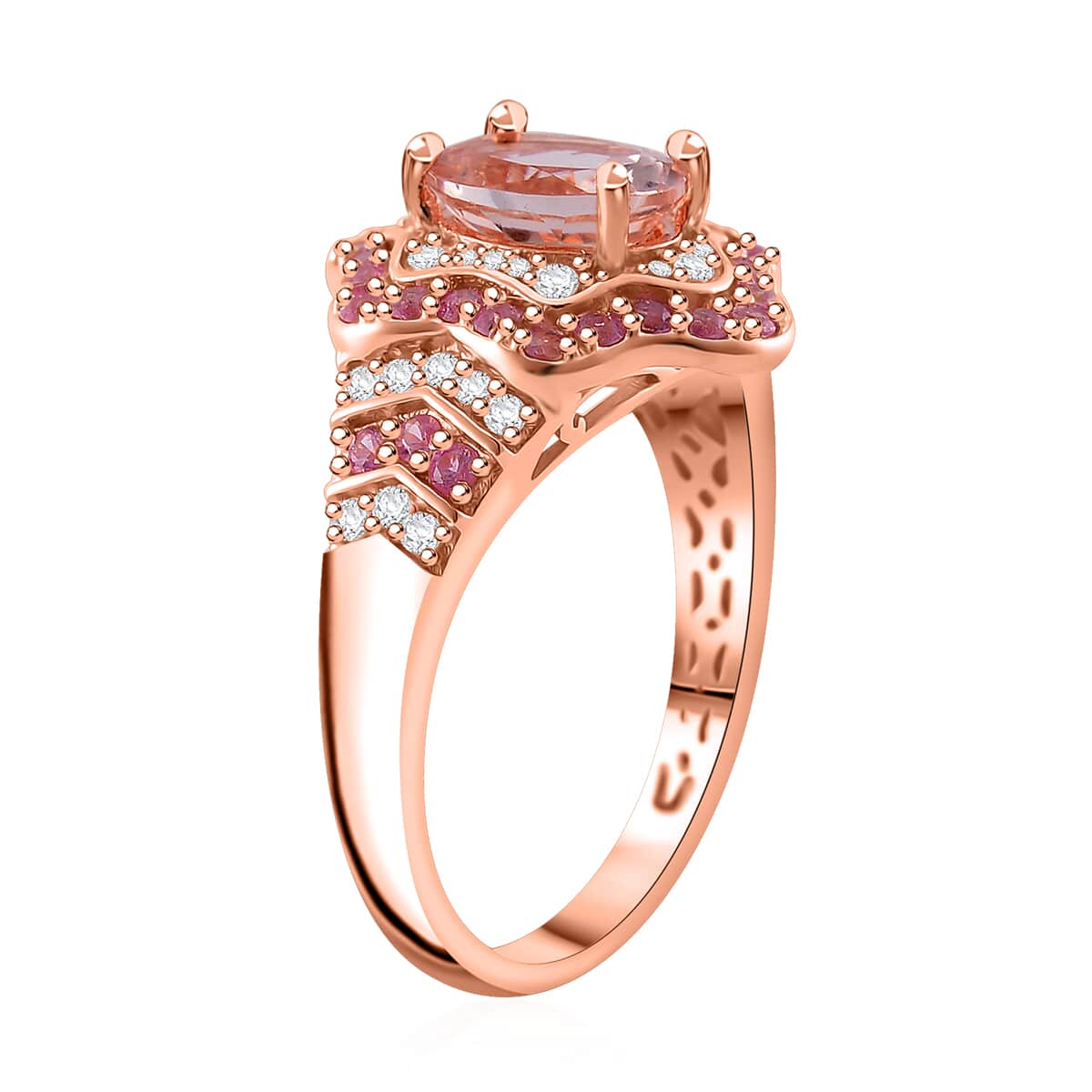 Doorbuster Marropino Morganite and Multi Gemstone 2.10 ctw Tidal Majesty Ring in 18K Vermeil Rose Gold Over Sterling Silver (Size 7.0) image number 2