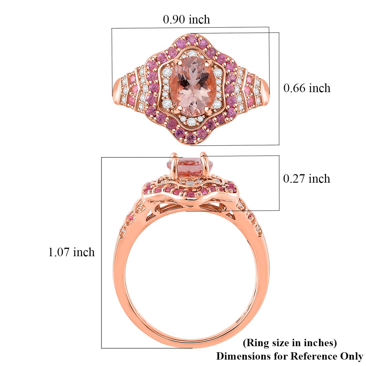 Doorbuster Marropino Morganite and Multi Gemstone 2.10 ctw Tidal Majesty Ring in 18K Vermeil Rose Gold Over Sterling Silver (Size 7.0) image number 4