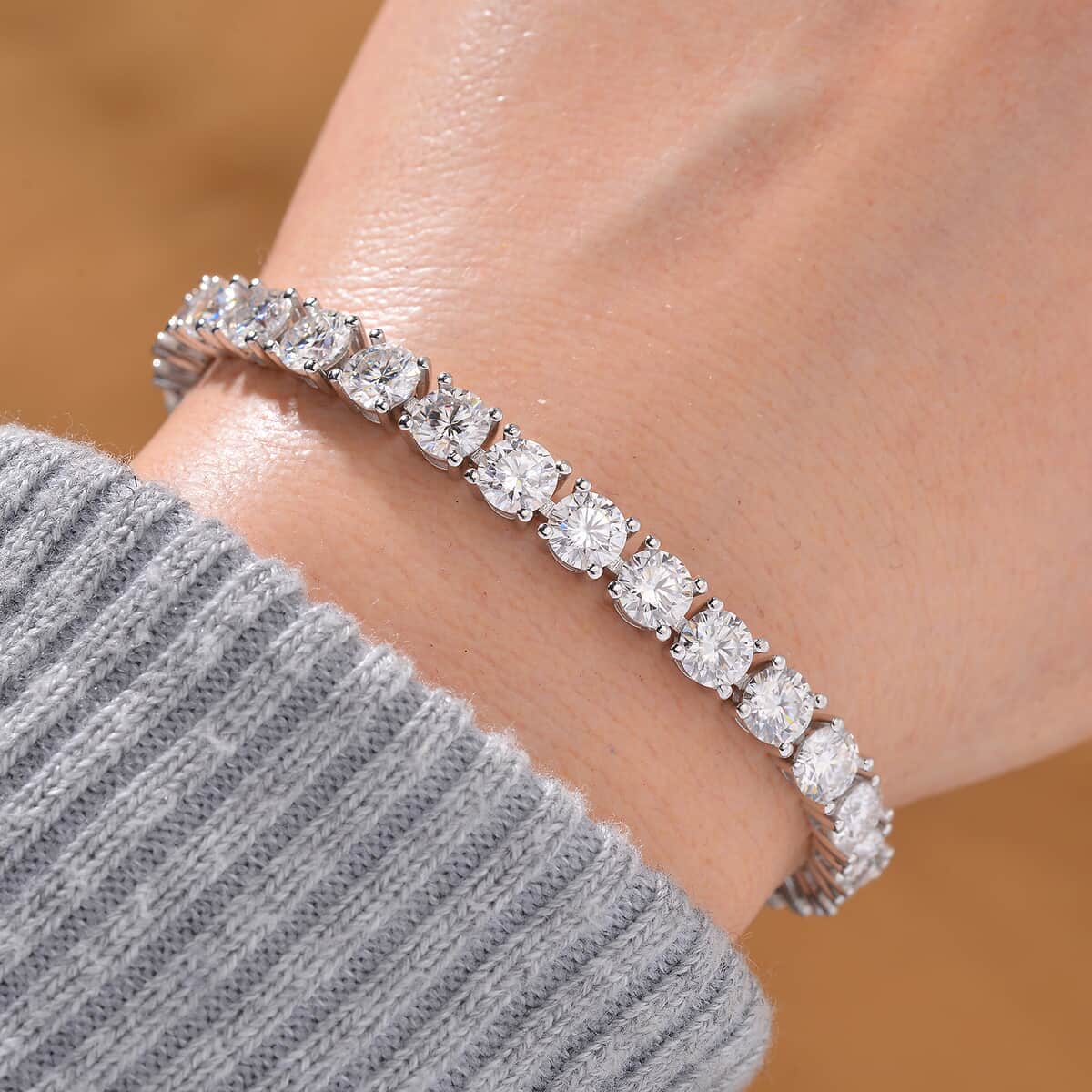 Doorbuster Moissanite and Yellow Sapphire 13.10 ctw Tennis Bracelet with Sun & Moon Lock in Rhodium Over Sterling Silver (6.50 In) image number 1