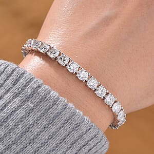 Moissanite and Yellow Sapphire 13.10 ctw Tennis Bracelet with Sun & Moon Lock in Rhodium Over Sterling Silver (6.50 In)