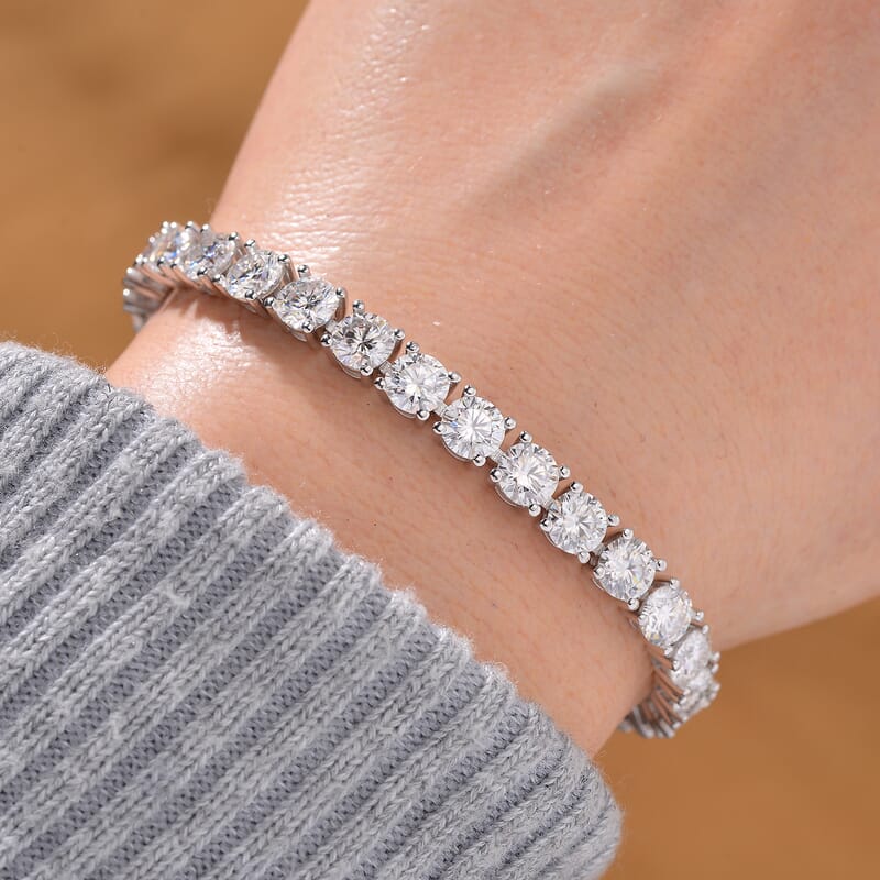 Moissanite and Yellow Sapphire 13.10 ctw Tennis Bracelet with Sun & Moon Lock in Rhodium Over Sterling Silver (6.50 In)
