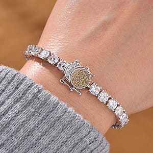 Moissanite and Yellow Sapphire 13.10 ctw Tennis Bracelet with Sun & Moon Lock in Rhodium Over Sterling Silver (6.50 In)