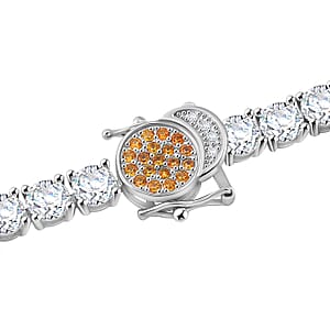 Moissanite and Yellow Sapphire 13.10 ctw Tennis Bracelet with Sun & Moon Lock in Rhodium Over Sterling Silver (6.50 In)