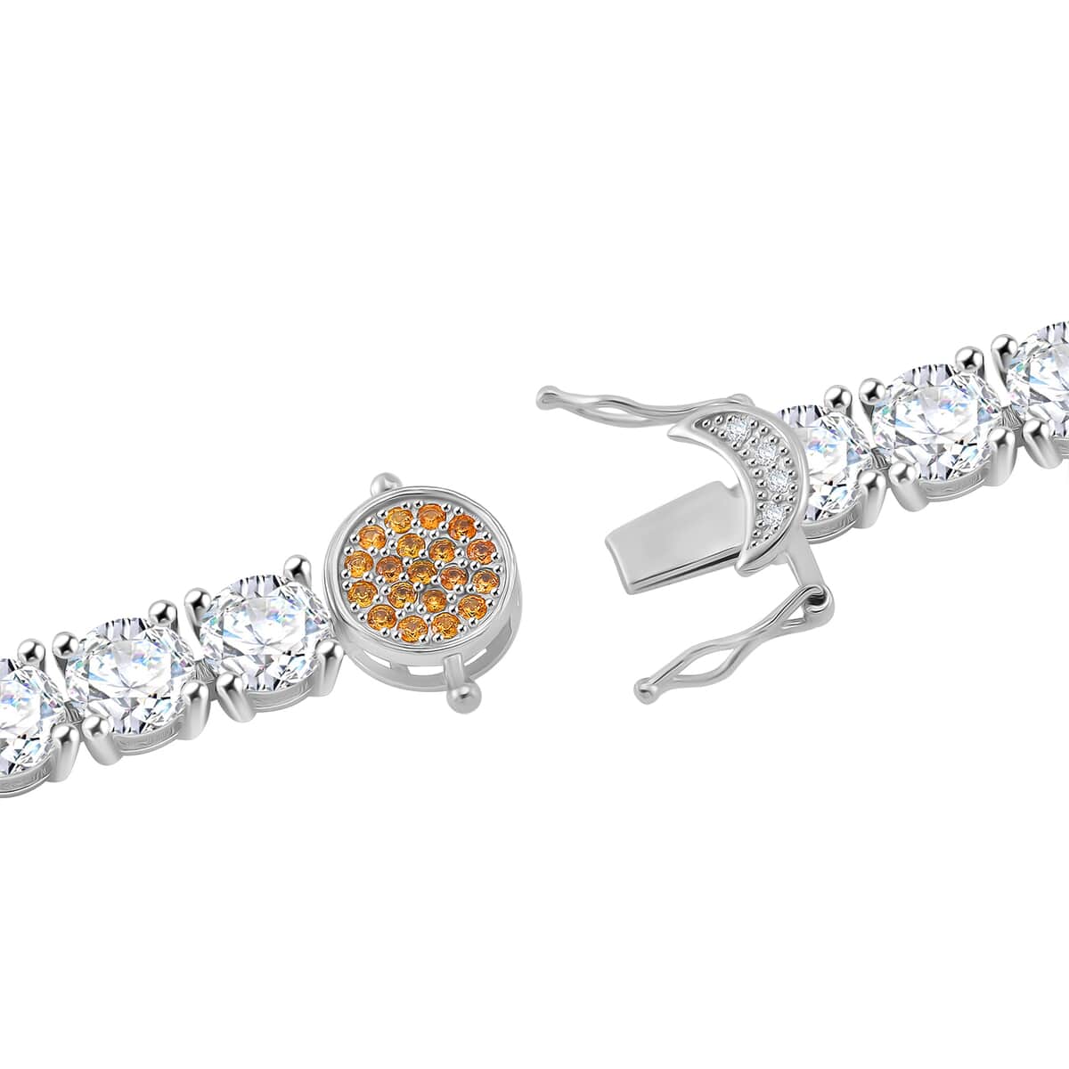 Doorbuster Moissanite and Yellow Sapphire 13.10 ctw Tennis Bracelet with Sun & Moon Lock in Rhodium Over Sterling Silver (6.50 In) image number 4