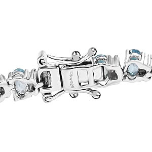 D'Joy Premium Cambodian Blue Zircon and Moissanite 18.25 ctw Sea Wave Bracelet in Rhodium Over Sterling Silver (8.00 In)