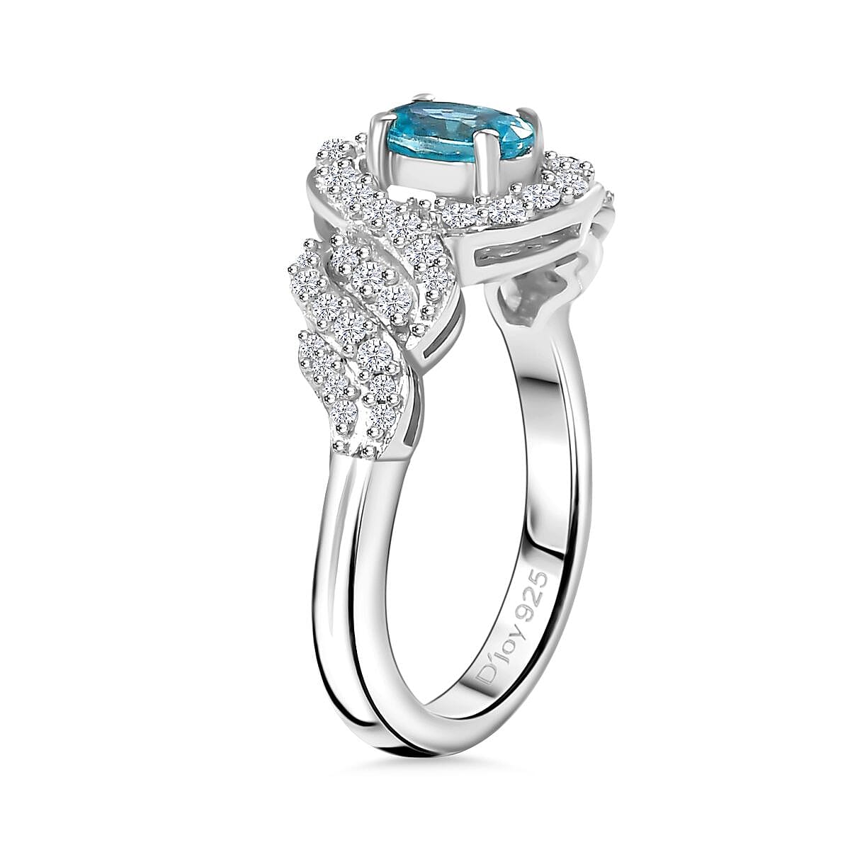 D'Joy Premium Cambodian Blue Zircon and Moissanite 1.20 ctw Infinity Ring in Rhodium Over Sterling Silver (Size 10.0)