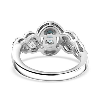 D'Joy Premium Cambodian Blue Zircon and Moissanite 1.20 ctw Infinity Ring in Rhodium Over Sterling Silver (Size 10.0)