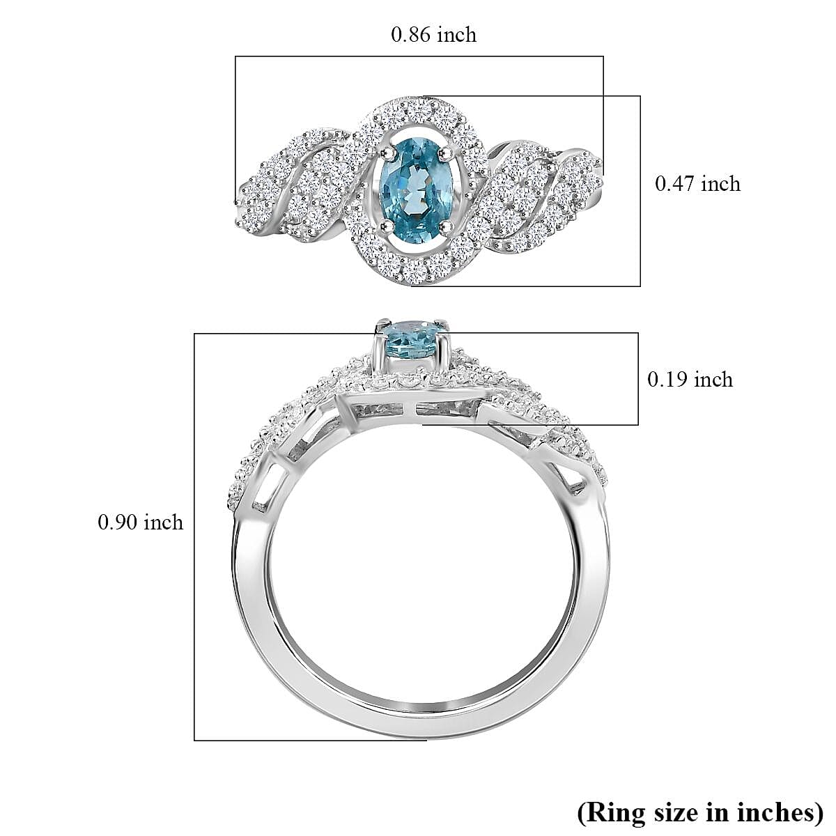 D'Joy Premium Cambodian Blue Zircon and Moissanite 1.20 ctw Infinity Ring in Rhodium Over Sterling Silver (Size 10.0)