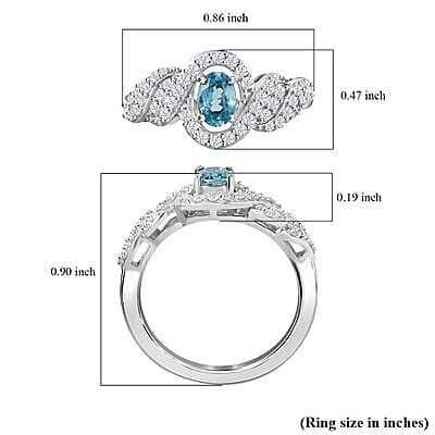 D'Joy Premium Cambodian Blue Zircon and Moissanite 1.20 ctw Infinity Ring in Rhodium Over Sterling Silver (Size 10.0)