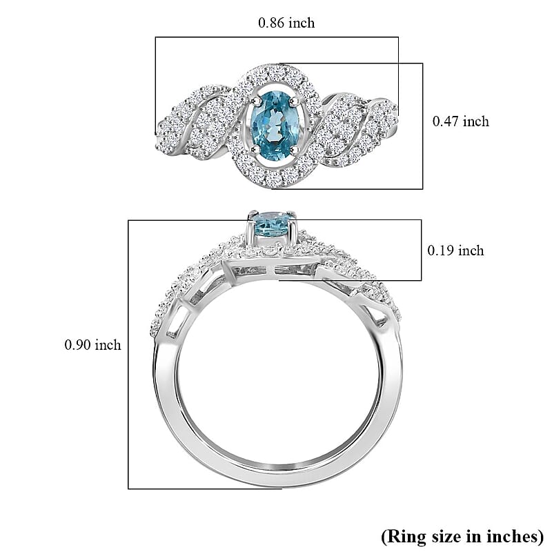 D'Joy Premium Cambodian Blue Zircon and Moissanite 1.20 ctw Infinity Ring in Rhodium Over Sterling Silver (Size 10.0)