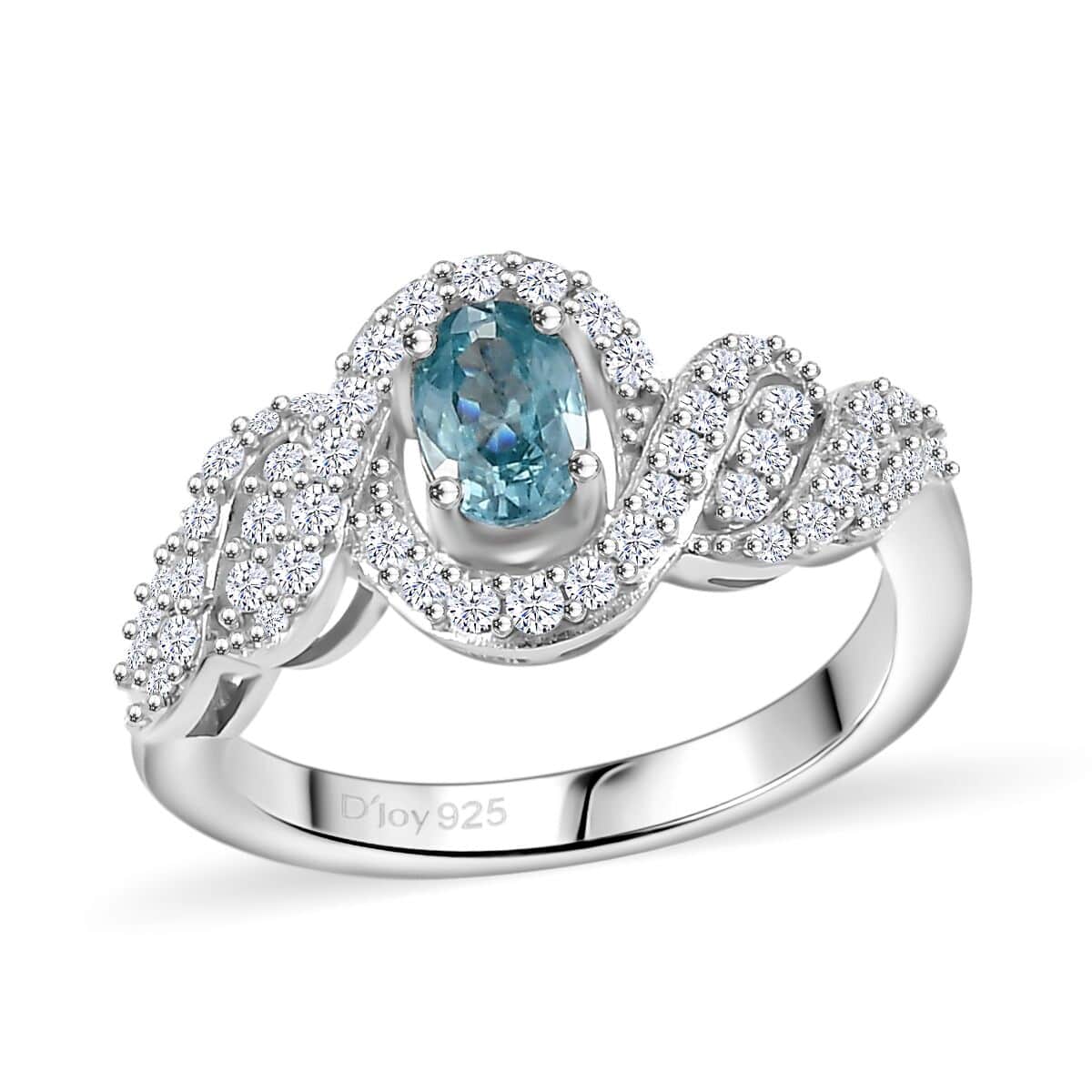 Premium Cambodian Blue Zircon and Moissanite 1.20 ctw Infinity Ring in Rhodium Over Sterling Silver (Size 6.0) image number 0